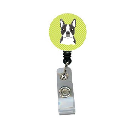 TEACHERS AID Checkerboard Lime Green Boston Terrier Retractable Badge Reel TE730516